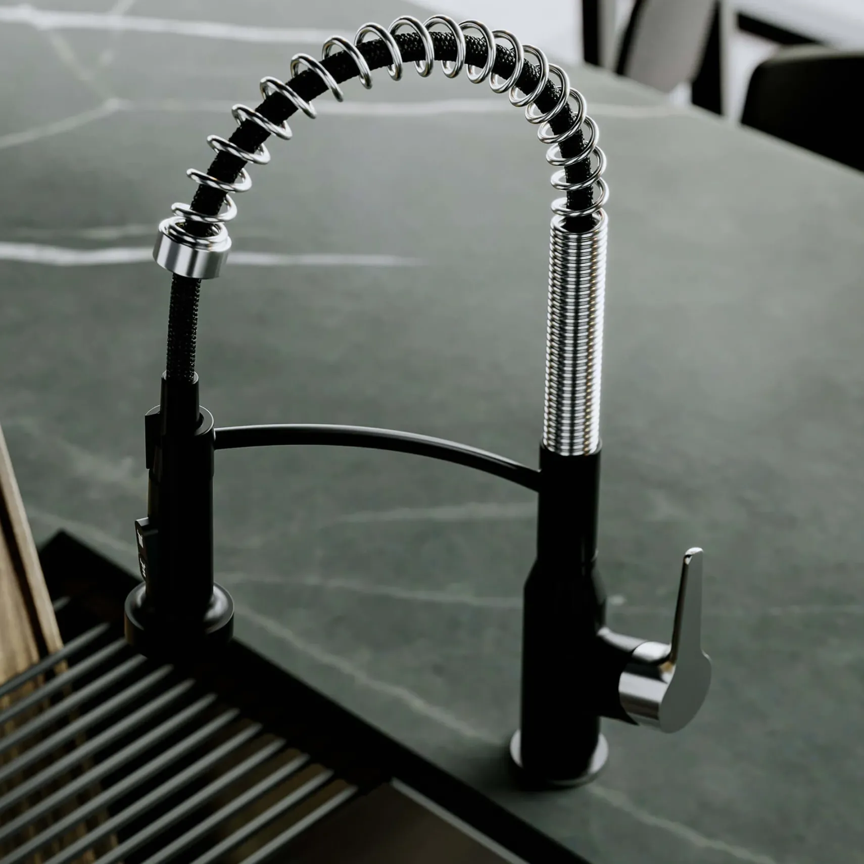Karran Scottsdale 1.8 GPM Single Lever Handle Lead-free Brass ADA Kitchen Faucet, Pull-Down, Matte Black & Spot-Free Stainless Steel, KKF210MBSFSS