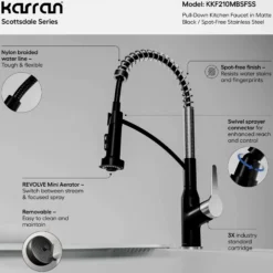 Karran Scottsdale 1.8 GPM Single Lever Handle Lead-free Brass ADA Kitchen Faucet, Pull-Down, Matte Black & Spot-Free Stainless Steel, KKF210MBSFSS