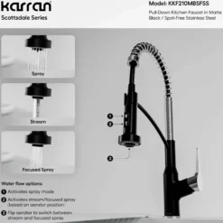 Karran Scottsdale 1.8 GPM Single Lever Handle Lead-free Brass ADA Kitchen Faucet, Pull-Down, Matte Black & Spot-Free Stainless Steel, KKF210MBSFSS