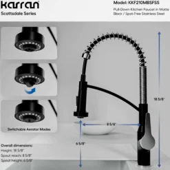 Karran Scottsdale 1.8 GPM Single Lever Handle Lead-free Brass ADA Kitchen Faucet, Pull-Down, Matte Black & Spot-Free Stainless Steel, KKF210MBSFSS