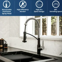 Karran Scottsdale 1.8 GPM Single Lever Handle Lead-free Brass ADA Kitchen Faucet, Pull-Down, Matte Black & Stainless Steel, KKF210MBSS