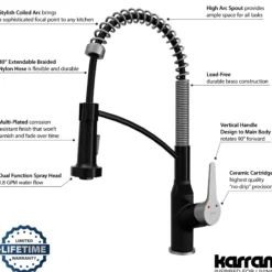 Karran Scottsdale 1.8 GPM Single Lever Handle Lead-free Brass ADA Kitchen Faucet, Pull-Down, Matte Black & Stainless Steel, KKF210MBSS
