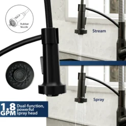 Karran Scottsdale 1.8 GPM Single Lever Handle Lead-free Brass ADA Kitchen Faucet, Pull-Down, Matte Black & Stainless Steel, KKF210MBSS