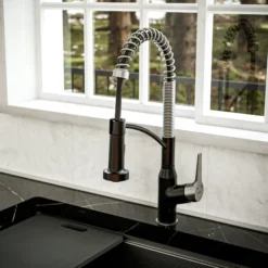 Karran Scottsdale 1.8 GPM Single Lever Handle Lead-free Brass ADA Kitchen Faucet, Pull-Down, Matte Black & Stainless Steel, KKF210MBSS