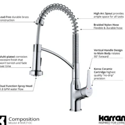 Karran Scottsdale 1.8 GPM Single Lever Handle Lead-free Brass ADA Kitchen Faucet, Pull-Down Kitchen, Chrome, KKF210SD35C