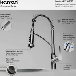 Karran Scottsdale 1.8 GPM Single Lever Handle Lead-free Brass ADA Kitchen Faucet, Pull-Down, Spot-Free Stainless Steel, KKF210SFSS