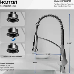 Karran Scottsdale 1.8 GPM Single Lever Handle Lead-free Brass ADA Kitchen Faucet, Pull-Down, Spot-Free Stainless Steel, KKF210SFSS