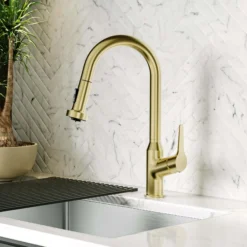 Karran Scottsdale 1.8 GPM Single Lever Handle Lead-free Brass ADA Kitchen Faucet, Pull-Down, Spot-Free Brushed Gold, KKF250SFBG
