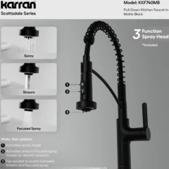 Karran Scottsdale 1.8 GPM Single Lever Lead-free Brass ADA Kitchen Faucet, Pull-Down, Matte Black, KKF740MB