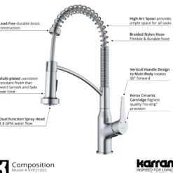 Karran Scottsdale 1.8 GPM Single Lever Handle Lead-free Brass ADA Kitchen Faucet, Pull-Down Kitchen, Stainless Steel, KKF210SD35SS