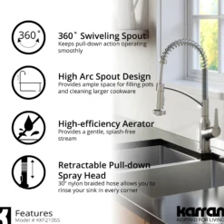 Karran Scottsdale 1.8 GPM Single Lever Handle Lead-free Brass ADA Kitchen Faucet, Pull-Down Kitchen, Stainless Steel, KKF210SD35SS