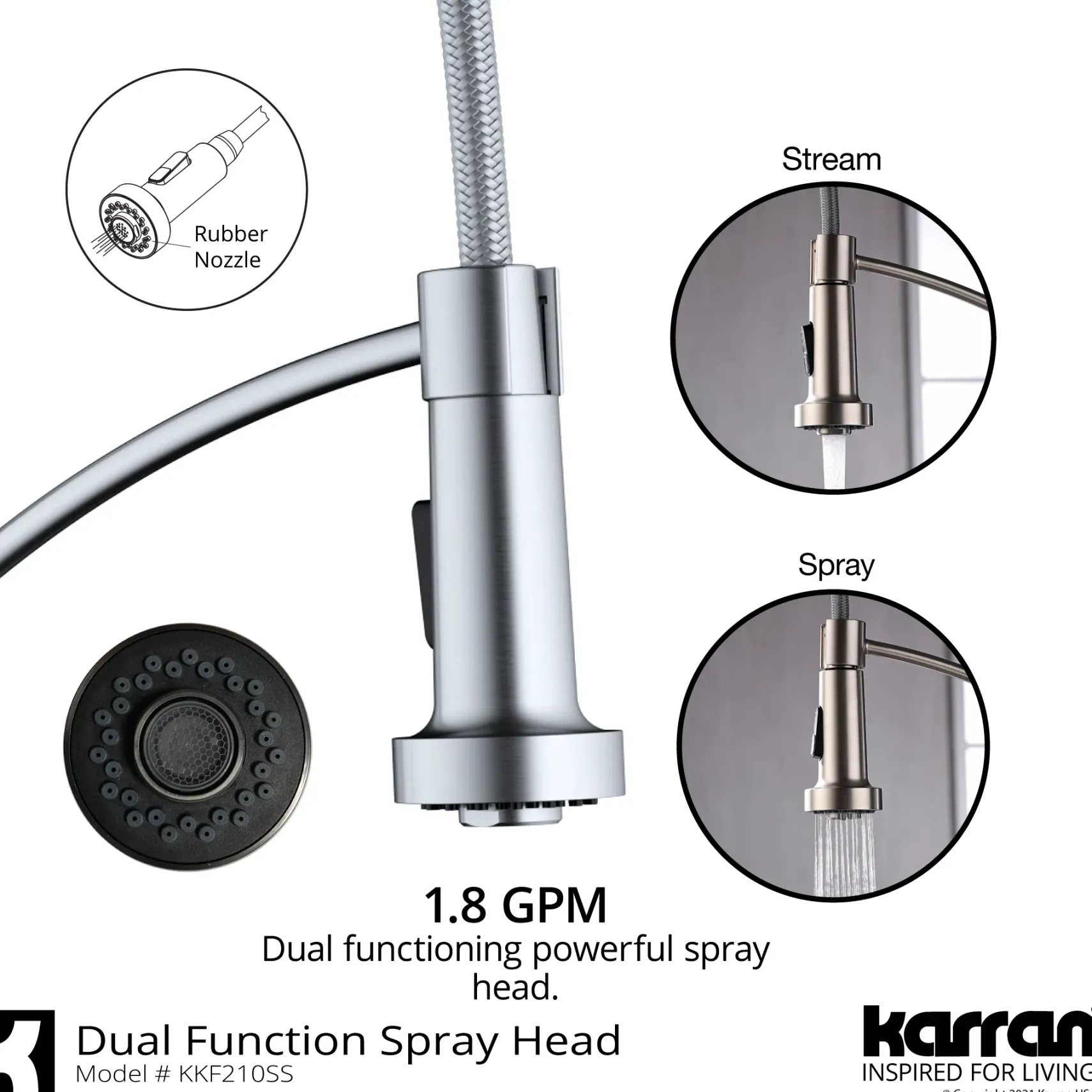 Karran Scottsdale 1.8 GPM Single Lever Handle Lead-free Brass ADA Kitchen Faucet, Pull-Down Kitchen, Stainless Steel, KKF210SD35SS