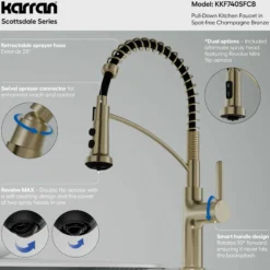 Karran Scottsdale 1.8 GPM Single Lever Lead-free Brass ADA Kitchen Faucet, Pull-Down, Spot-Free Champagne Bronze, KKF740SFCB