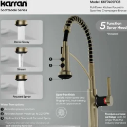 Karran Scottsdale 1.8 GPM Single Lever Lead-free Brass ADA Kitchen Faucet, Pull-Down, Spot-Free Champagne Bronze, KKF740SFCB