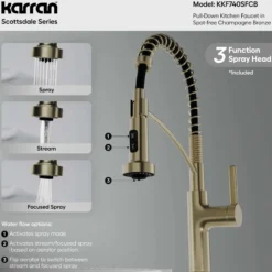 Karran Scottsdale 1.8 GPM Single Lever Lead-free Brass ADA Kitchen Faucet, Pull-Down, Spot-Free Champagne Bronze, KKF740SFCB