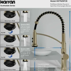 Karran Scottsdale 1.8 GPM Single Lever Lead-free Brass ADA Kitchen Faucet, Pull-Down, Spot-Free Champagne Bronze, KKF740SFCB