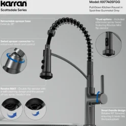 Karran Scottsdale 1.8 GPM Single Lever Lead-free Brass ADA Kitchen Faucet, Pull-Down, Spot-Free Gunmetal Grey, KKF740SFGG