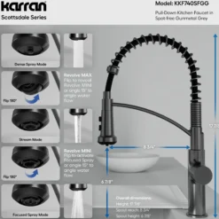 Karran Scottsdale 1.8 GPM Single Lever Lead-free Brass ADA Kitchen Faucet, Pull-Down, Spot-Free Gunmetal Grey, KKF740SFGG