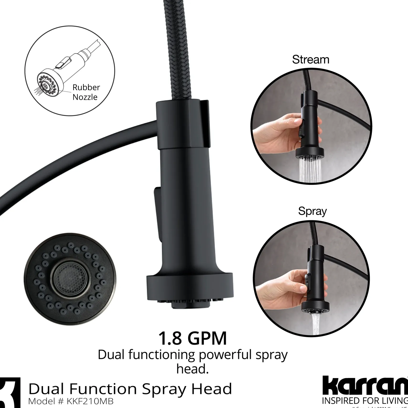 Karran Scottsdale 1.8 GPM Single Lever Handle Lead-free Brass ADA Kitchen Faucet, Pull-Down Kitchen, Matte Black, KKF210SD35MB