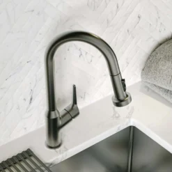 Karran Scottsdale 1.8 GPM Single Lever Handle Lead-free Brass ADA Kitchen Faucet, Pull-Down, Spot-Free Gunmetal Grey, KKF250SFGG
