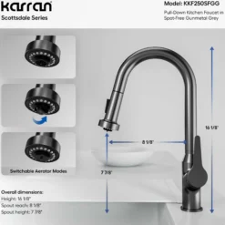 Karran Scottsdale 1.8 GPM Single Lever Handle Lead-free Brass ADA Kitchen Faucet, Pull-Down, Spot-Free Gunmetal Grey, KKF250SFGG