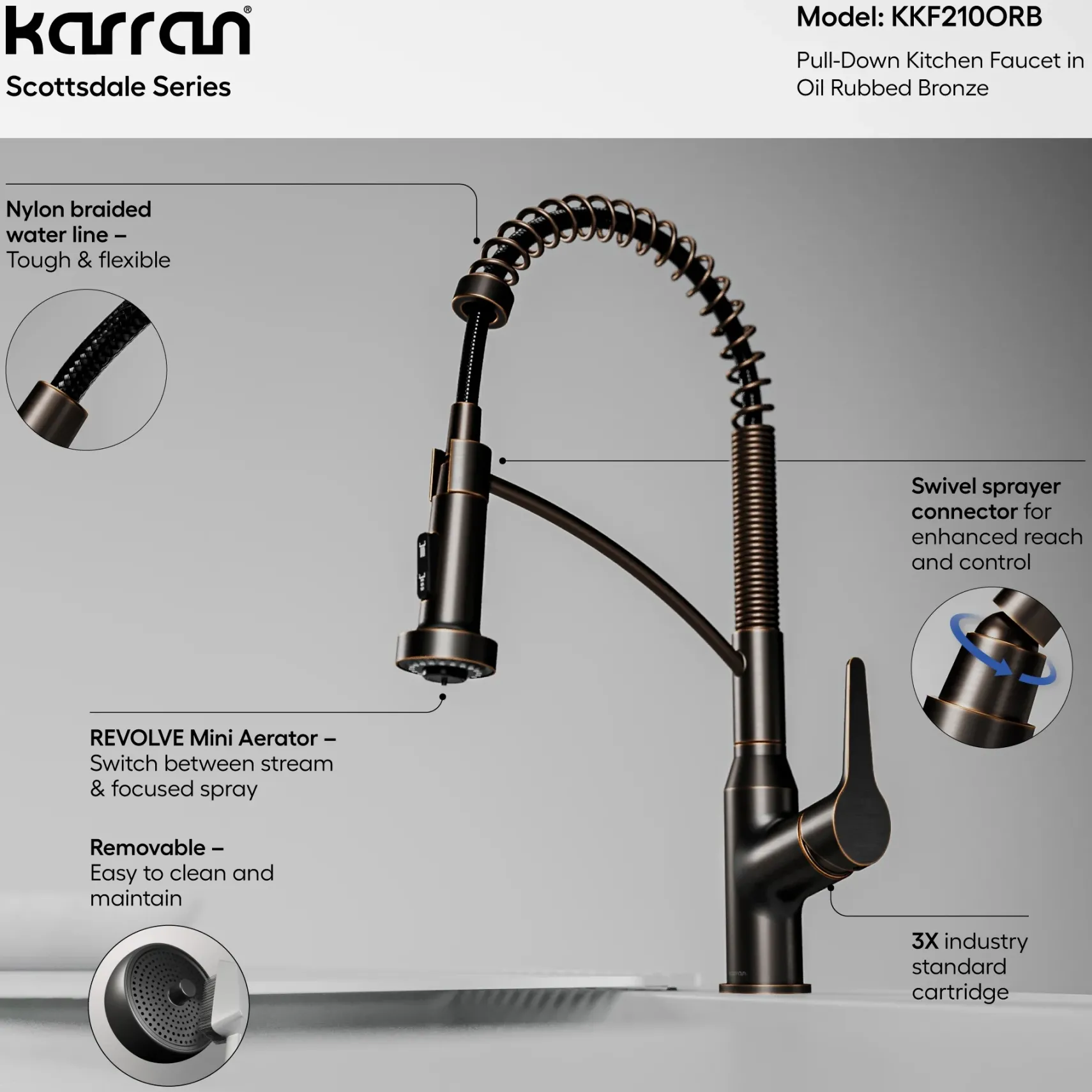 Karran Scottsdale 1.8 GPM Single Lever Handle Lead-free Brass ADA Kitchen Faucet, Pull-Down Kitchen, Oil Rubbed Bronze, KKF210ORB