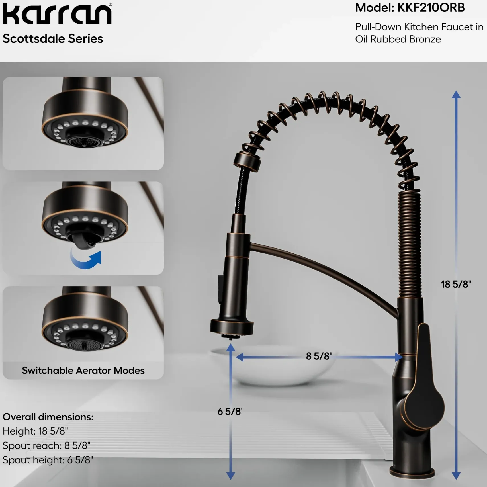 Karran Scottsdale 1.8 GPM Single Lever Handle Lead-free Brass ADA Kitchen Faucet, Pull-Down Kitchen, Oil Rubbed Bronze, KKF210ORB
