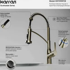 Karran Scottsdale 1.8 GPM Single Lever Handle Lead-free Brass ADA Kitchen Faucet, Pull-Down, Spot-Free Champagne Bronze, KKF210SFCB