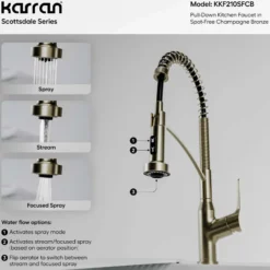Karran Scottsdale 1.8 GPM Single Lever Handle Lead-free Brass ADA Kitchen Faucet, Pull-Down, Spot-Free Champagne Bronze, KKF210SFCB