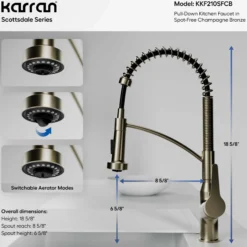 Karran Scottsdale 1.8 GPM Single Lever Handle Lead-free Brass ADA Kitchen Faucet, Pull-Down, Spot-Free Champagne Bronze, KKF210SFCB