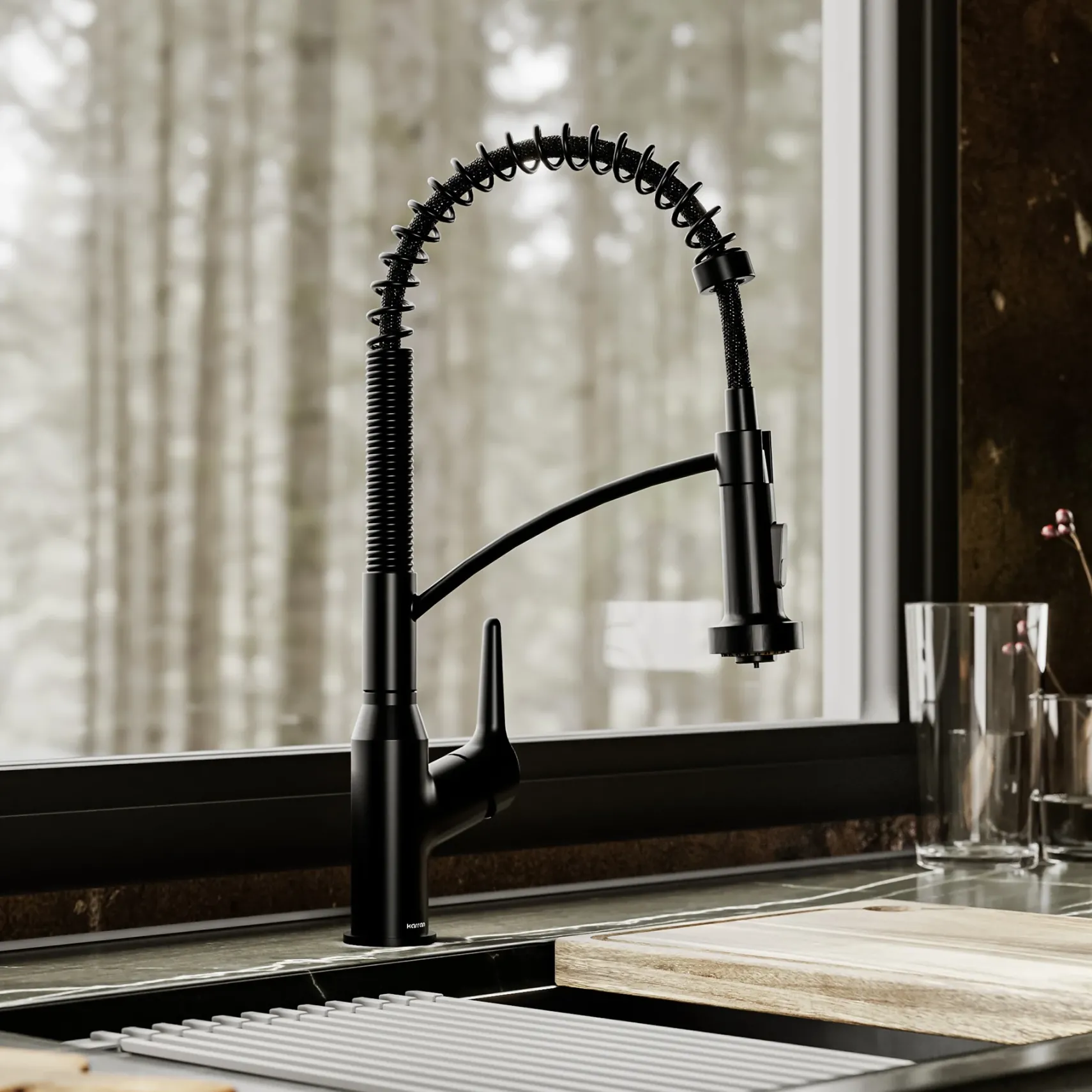 Karran Scottsdale Single Lever Handle Lead-free Brass ADA Kitchen Faucet, Pull Down, Matte Black, KKF210MB
