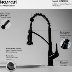 Karran Scottsdale Single Lever Handle Lead-free Brass ADA Kitchen Faucet, Pull Down, Matte Black, KKF210MB