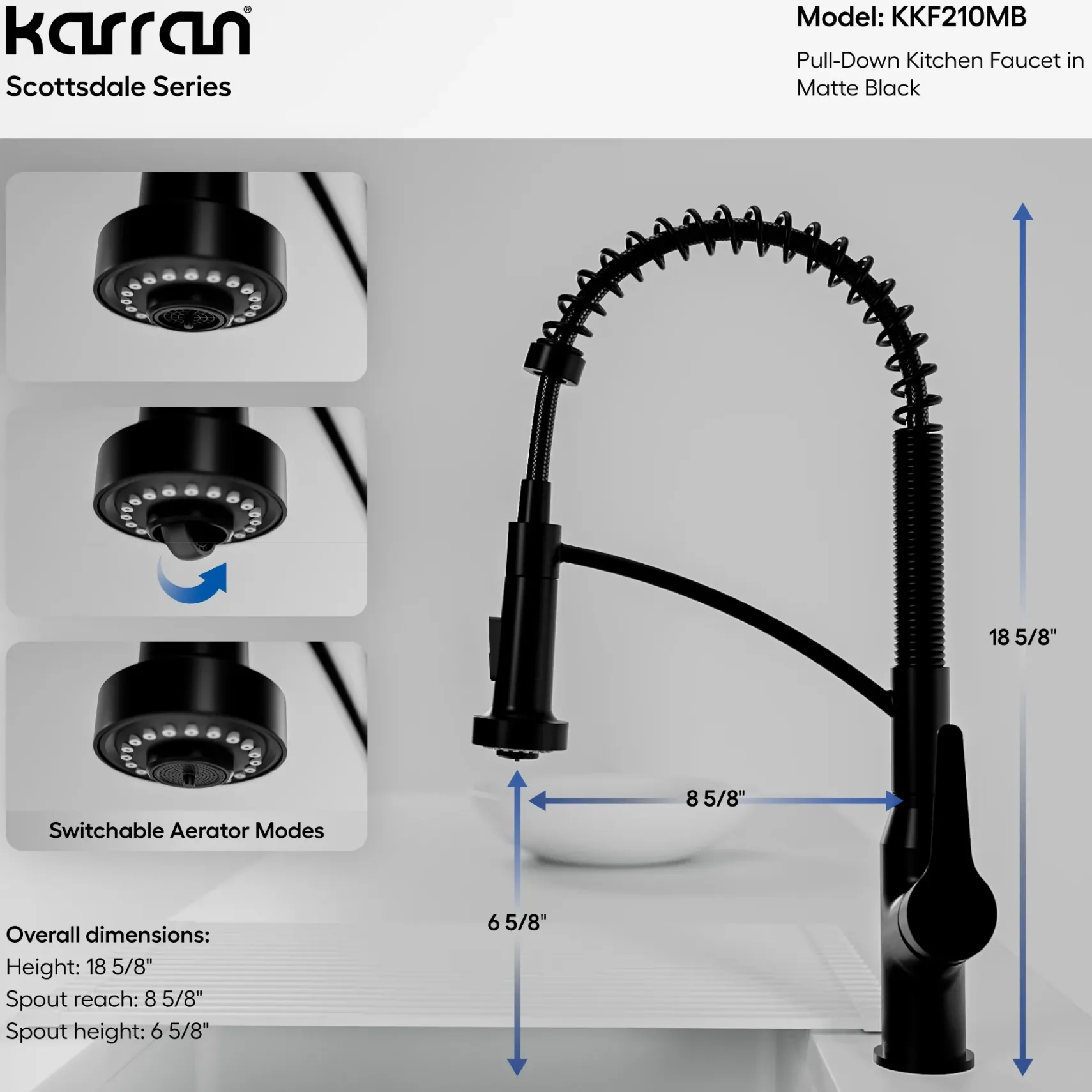 Karran Scottsdale Single Lever Handle Lead-free Brass ADA Kitchen Faucet, Pull Down, Matte Black, KKF210MB