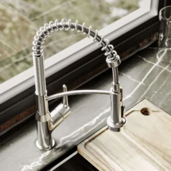 Karran Scottsdale Single Lever Handle Lead-free Brass ADA Kitchen Faucet, Pull Down, Stainless Steel, KKF210SS