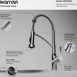 Karran Scottsdale Single Lever Handle Lead-free Brass ADA Kitchen Faucet, Pull Down, Stainless Steel, KKF210SS