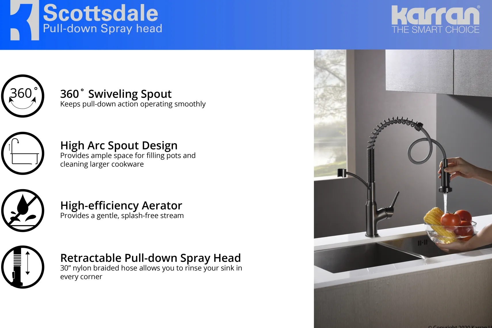 Karran Scottsdale Single Lever Handle Lead-free Brass ADA Kitchen Faucet, Pull Down, Gun Metal Grey, KKF210GG
