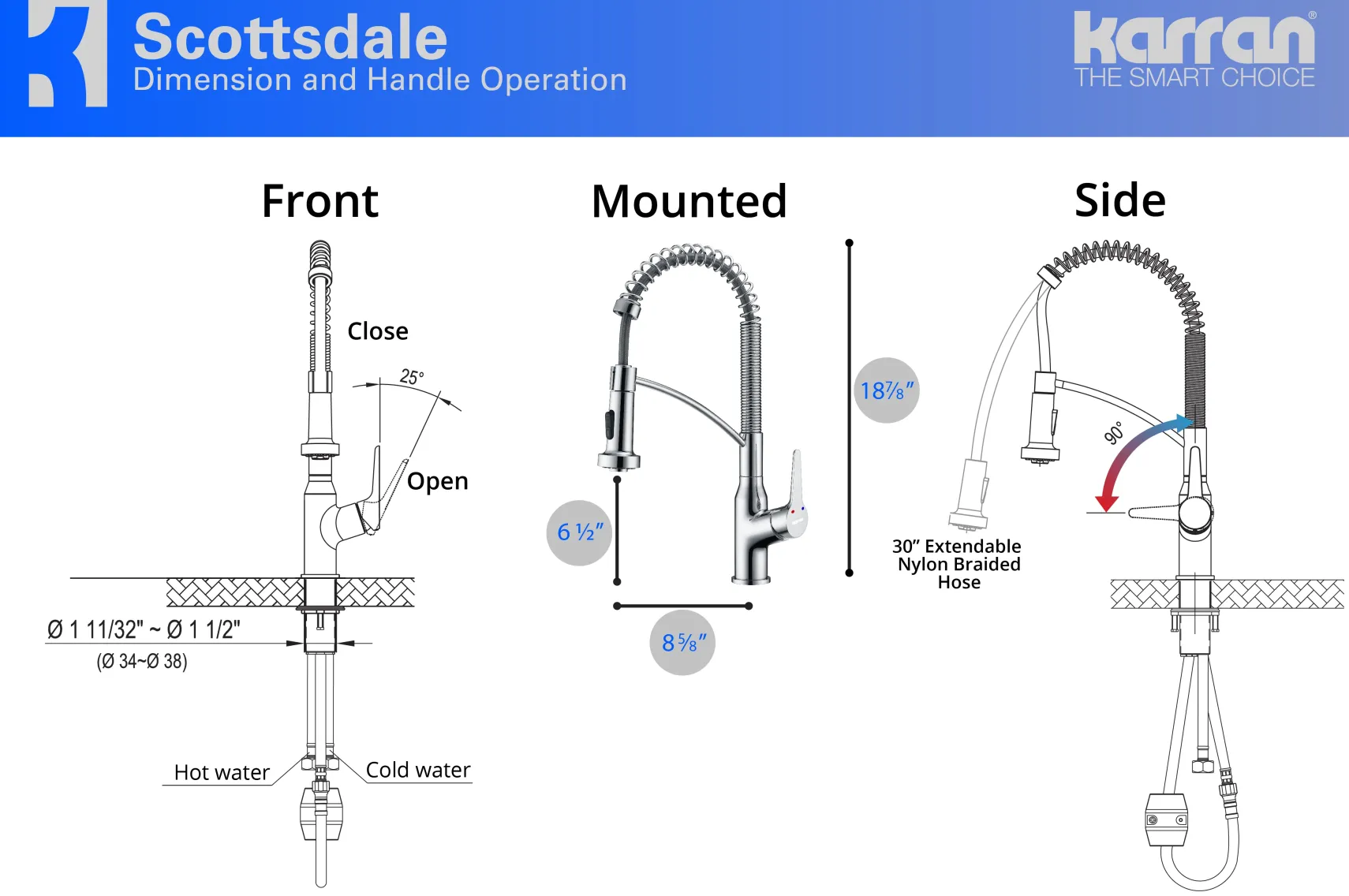Karran Scottsdale Single Lever Handle Lead-free Brass ADA Kitchen Faucet, Pull Down, Chrome, KKF210C