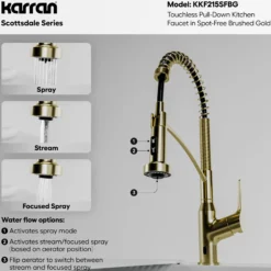 Karran Scottsdale Touchless Pull-Down Kitchen Faucet, Spot-Free Brushed Gold, Brass, KKF215SFBG