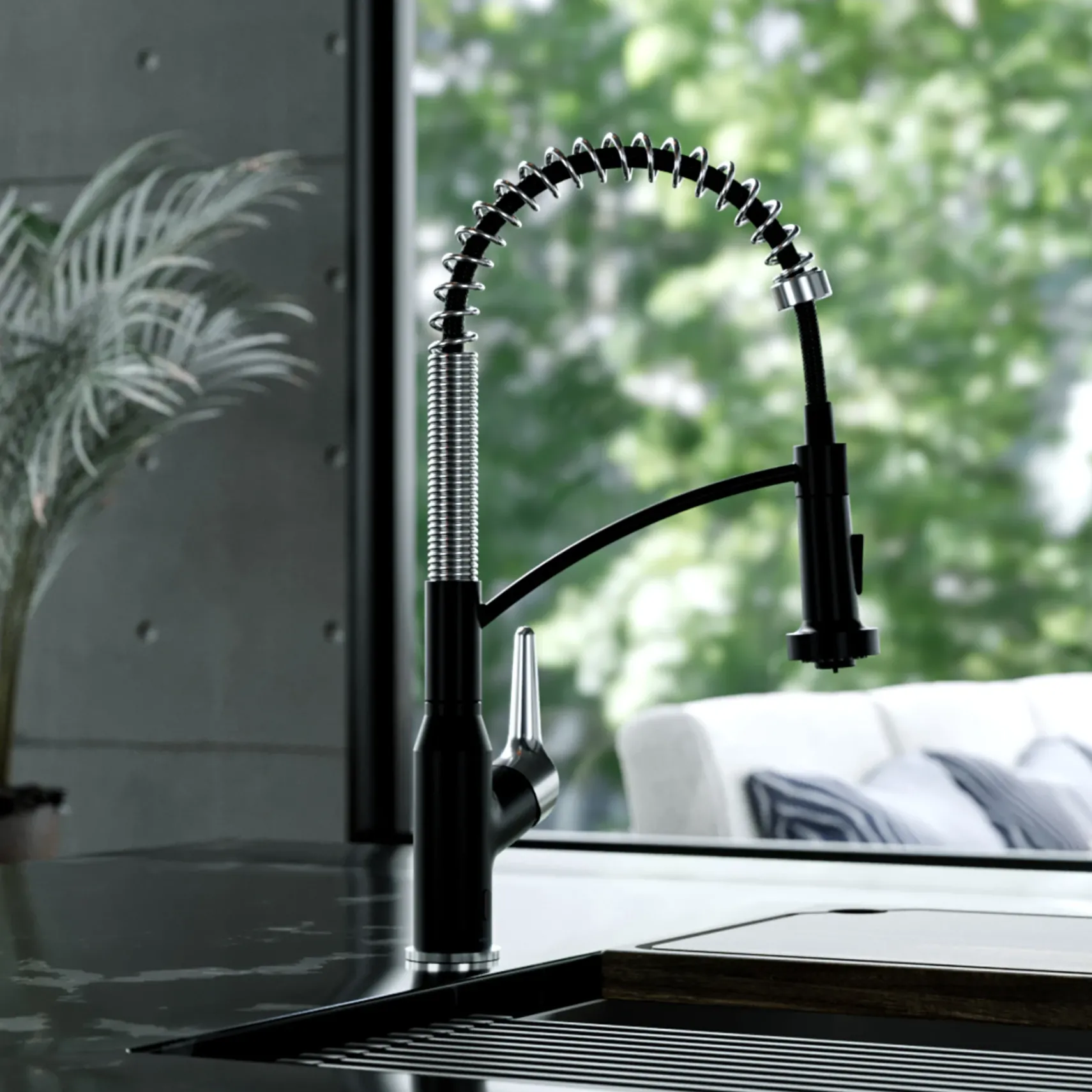Karran Scottsdale Touchless Pull-Down Kitchen Faucet, Matte Black & Stainless Steel, Brass, KKF215MBSFSS
