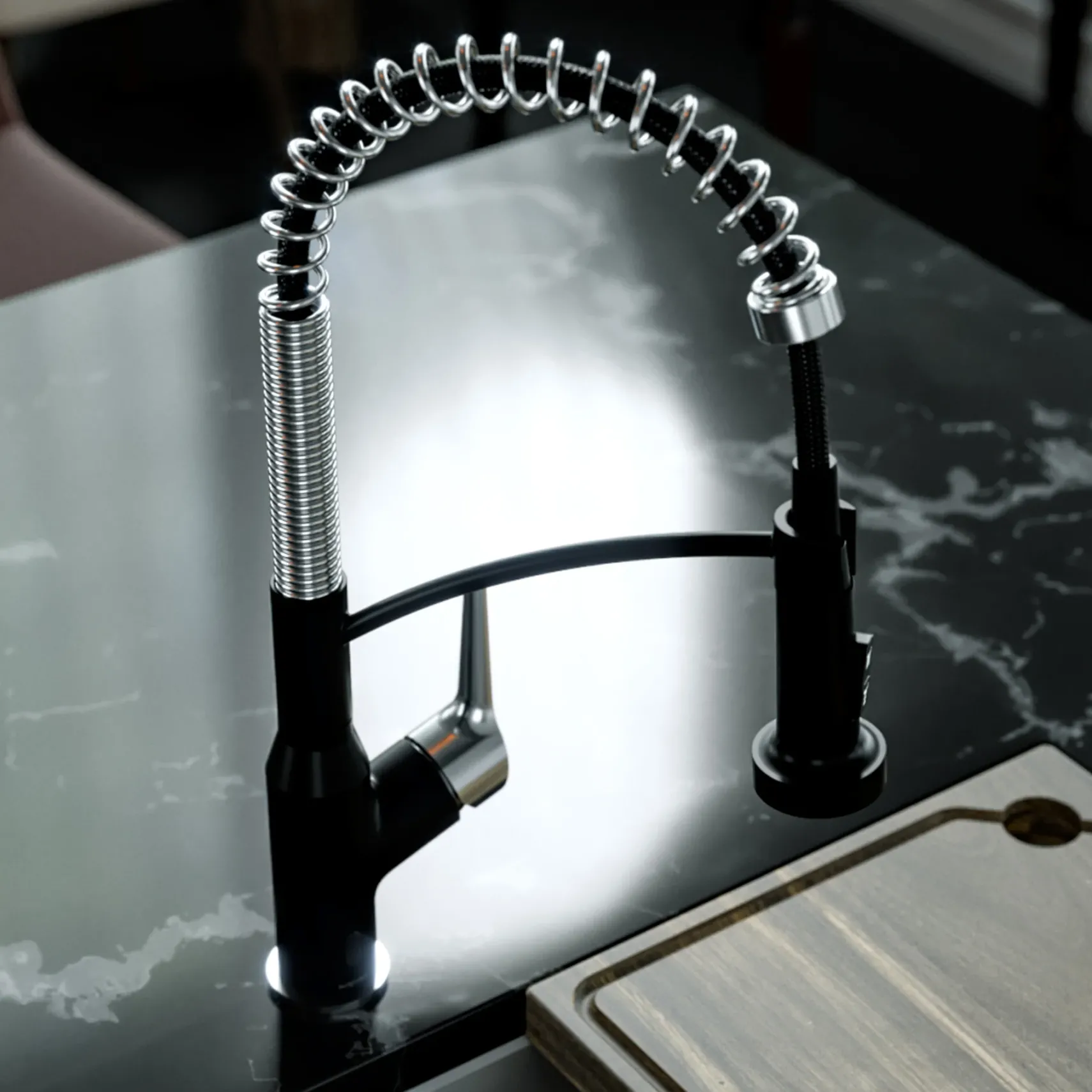 Karran Scottsdale Touchless Pull-Down Kitchen Faucet, Matte Black & Stainless Steel, Brass, KKF215MBSFSS
