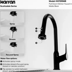 Karran Scottsdale Touchless Pull-Down Kitchen Faucet, Matte Black, Brass, KKF255MB