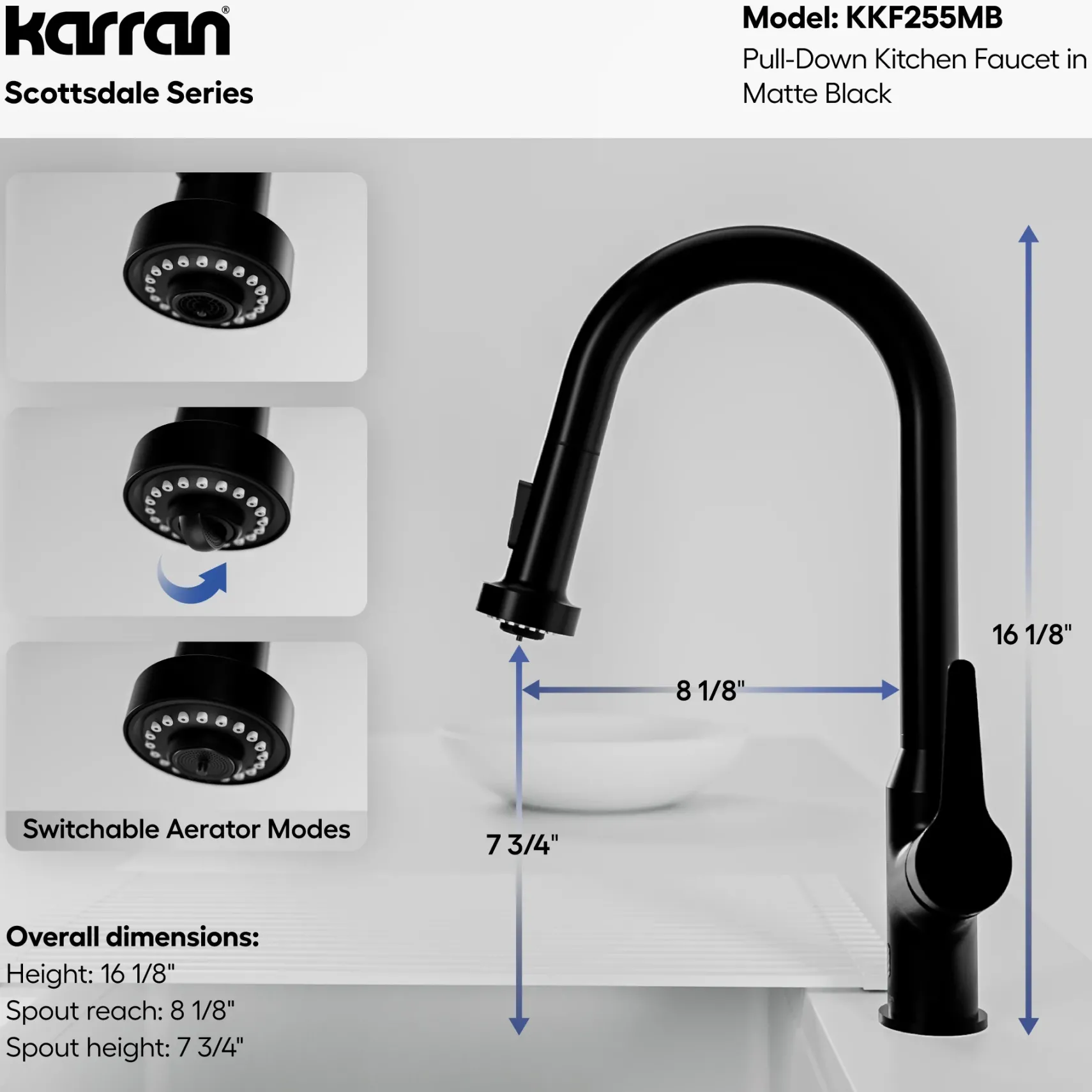 Karran Scottsdale Touchless Pull-Down Kitchen Faucet, Matte Black, Brass, KKF255MB