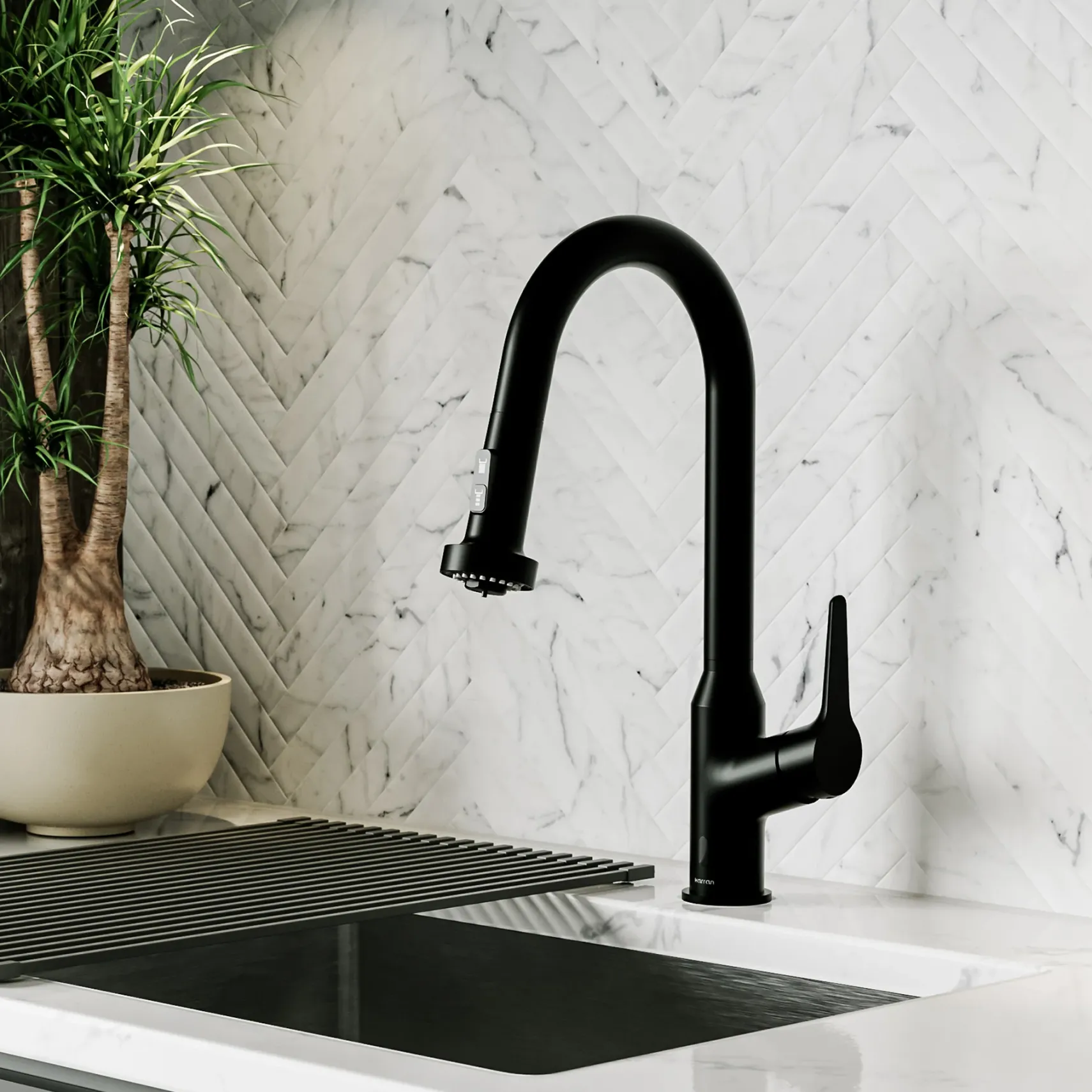 Karran Scottsdale Touchless Pull-Down Kitchen Faucet, Matte Black, Brass, KKF255MB