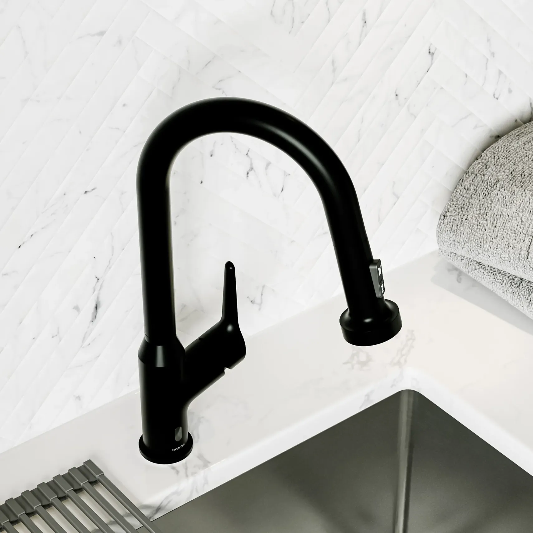 Karran Scottsdale Touchless Pull-Down Kitchen Faucet, Matte Black, Brass, KKF255MB