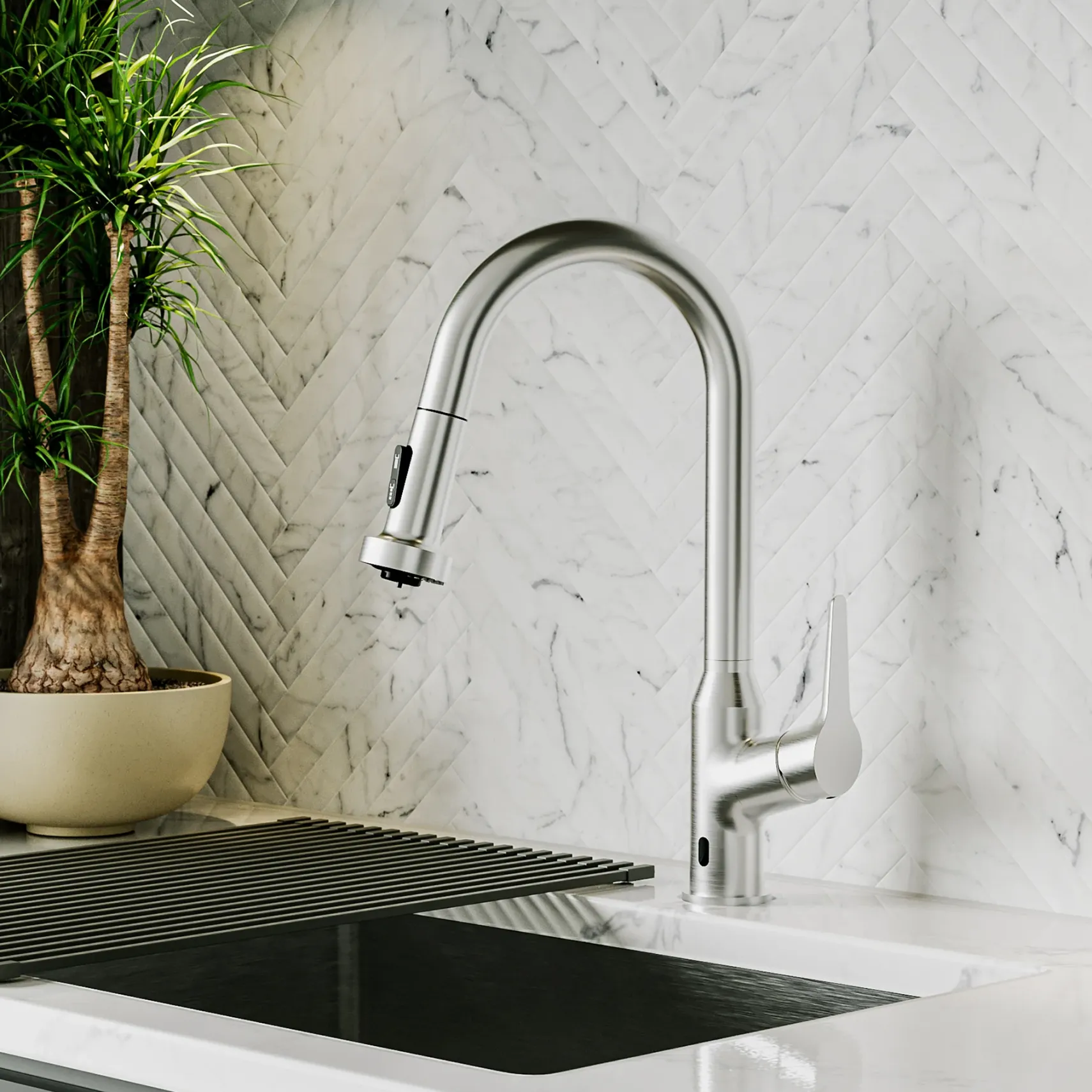 Karran Scottsdale Touchless Pull-Down Kitchen Faucet, Spot Free Stainless Steel, Brass, KKF255SFSS