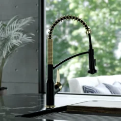 Karran Scottsdale Touchless Pull-Down Kitchen Faucet, Matte Black & Brushed Gold, Brass, KKF215MBSFBG