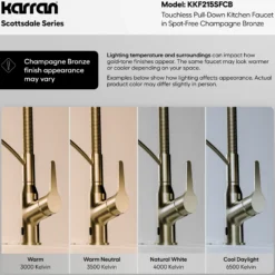 Karran Scottsdale Touchless Pull-Down Kitchen Faucet, Spot-Free Champagne Bronze, Brass, KKF215SFCB