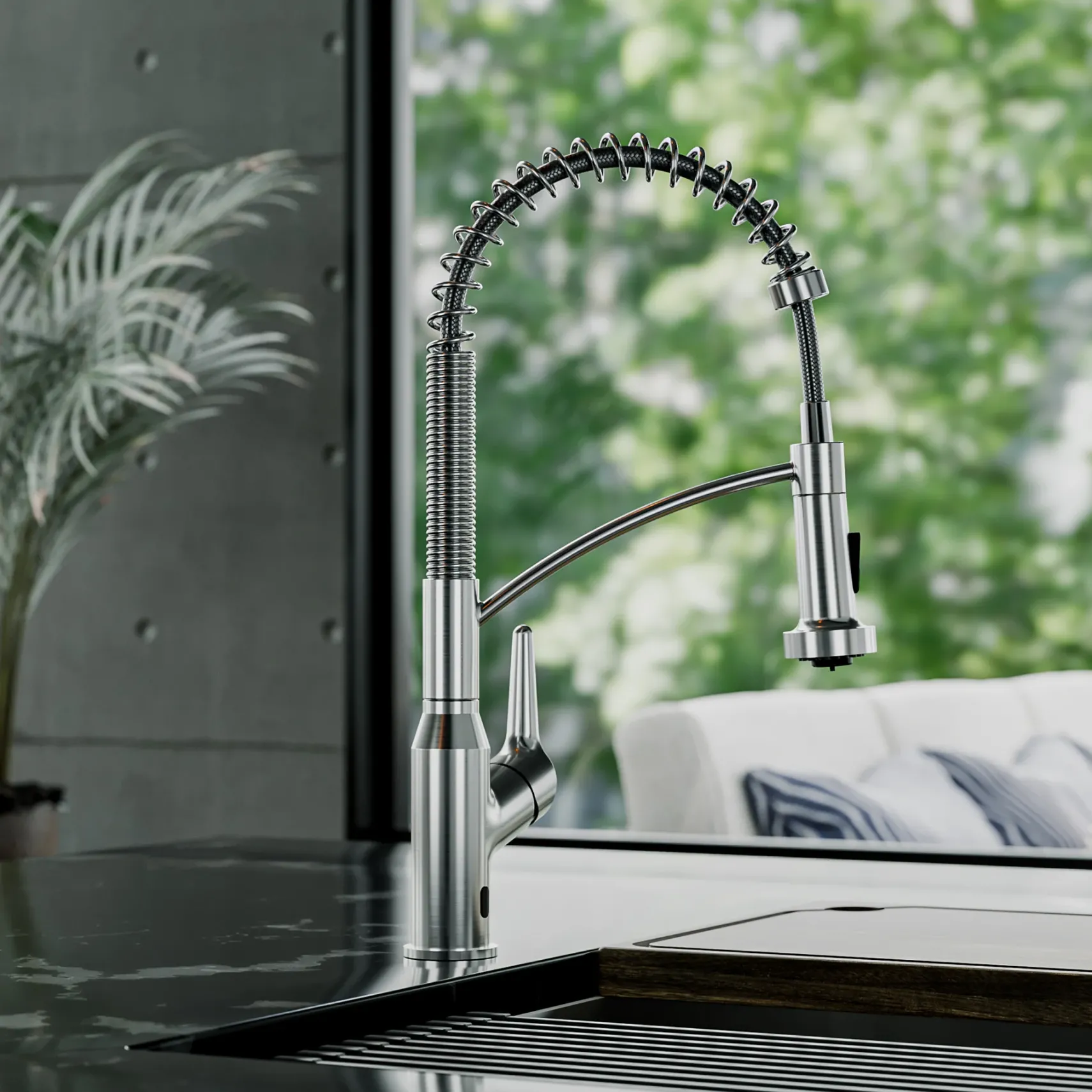Karran Scottsdale Touchless Pull-Down Kitchen Faucet, Spot Free Stainless Steel, Brass, KKF215SFSS