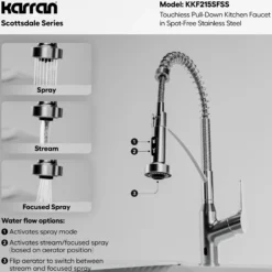 Karran Scottsdale Touchless Pull-Down Kitchen Faucet, Spot Free Stainless Steel, Brass, KKF215SFSS