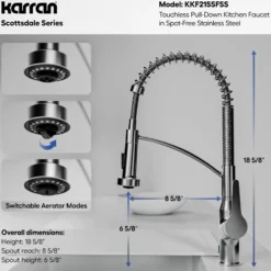 Karran Scottsdale Touchless Pull-Down Kitchen Faucet, Spot Free Stainless Steel, Brass, KKF215SFSS